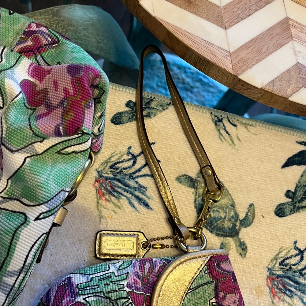 Coach Floral Tote in Green, Pink & Gold Accents - Picture 9 of 12